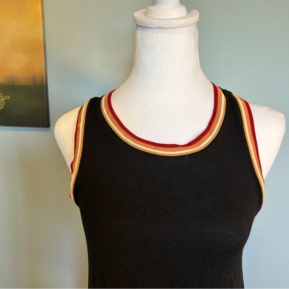 Olive & Oak Black Sleeveless Mini Dress with Red, Tan, White Trim Accents - S - Picture 2 of 7